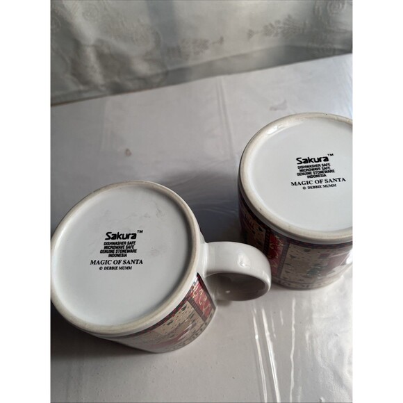 (2) Sakura Magic Of Santa Debbie Mumm Mugs Set Holiday Coffee Tea Cups Xmas Gift - Picture 5 of 7